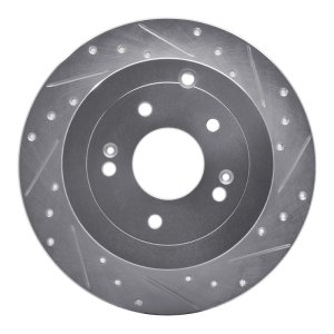 Hyundai Santa Fe Brake Rotor (1) - Rear Right - R1 Concepts - Drilled & Slotted - Silver - `07-`09